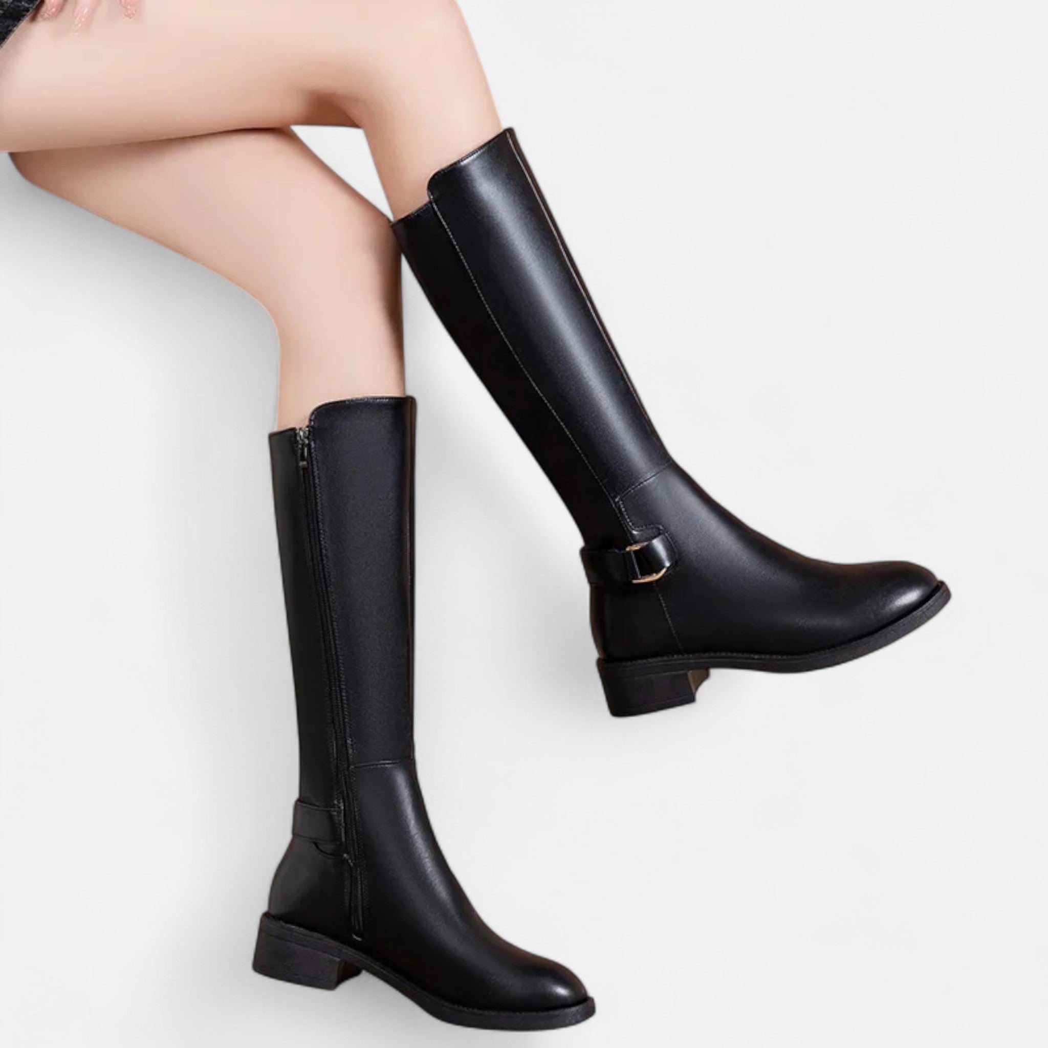 Montenza | Women’s Knee-High Leather Boots – Equestrian Buckle Elegance
