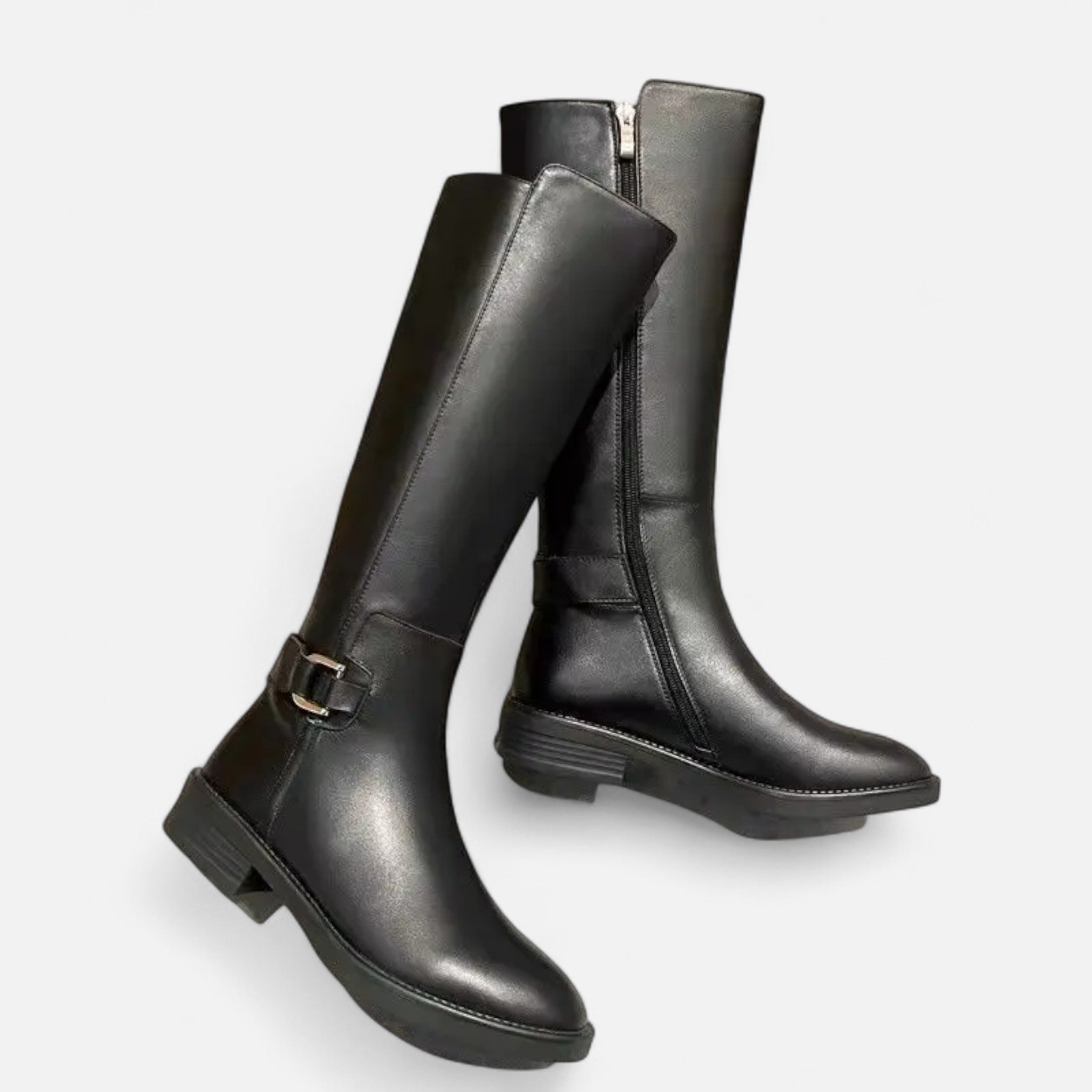 Montenza | Women’s Knee-High Leather Boots – Equestrian Buckle Elegance